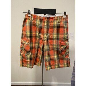Seven Souls Mens Size 36X13” Cargo Shorts Orange Plaid Highrise